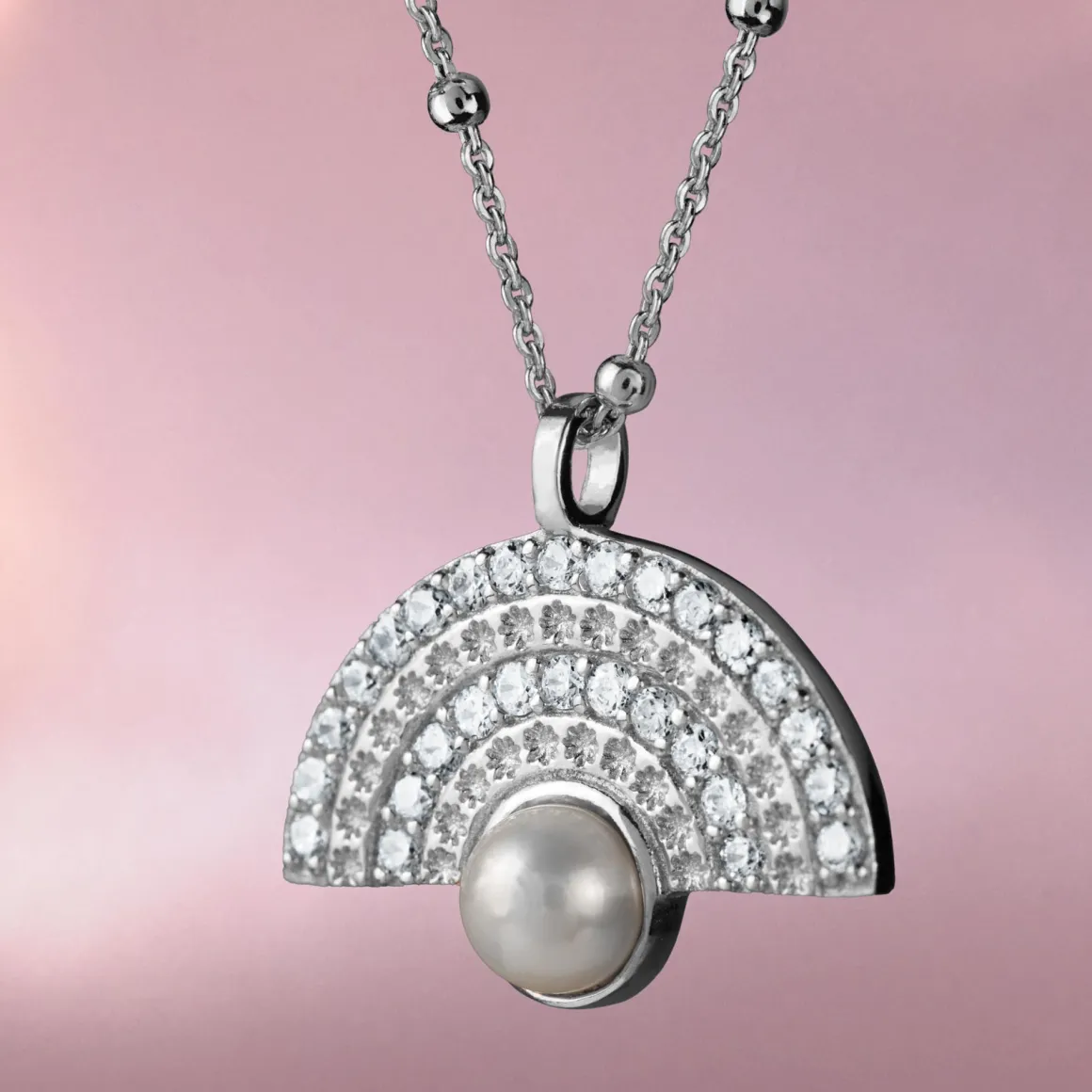 Jacques Lemans Kette Sterlingsilber mit weißen Topas Edelsteinen & Perle Sale
