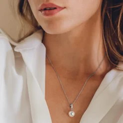 Jacques Lemans Kette Sterlingsilber mit weißen Topas Edelsteinen & Perle Sale