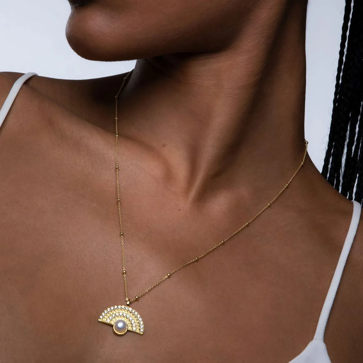Jacques Lemans Kette Sterlingsilber vergoldet mit weißen Topas & Perle Flash Sale