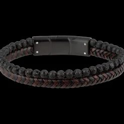 Jacques Lemans Lederarmband mit Lava Perlen Clearance