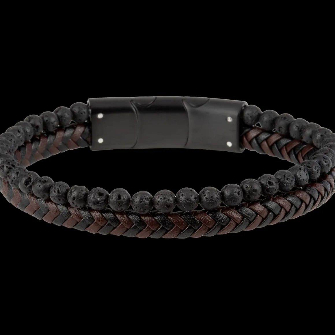 Jacques Lemans Lederarmband mit Lava Perlen Clearance