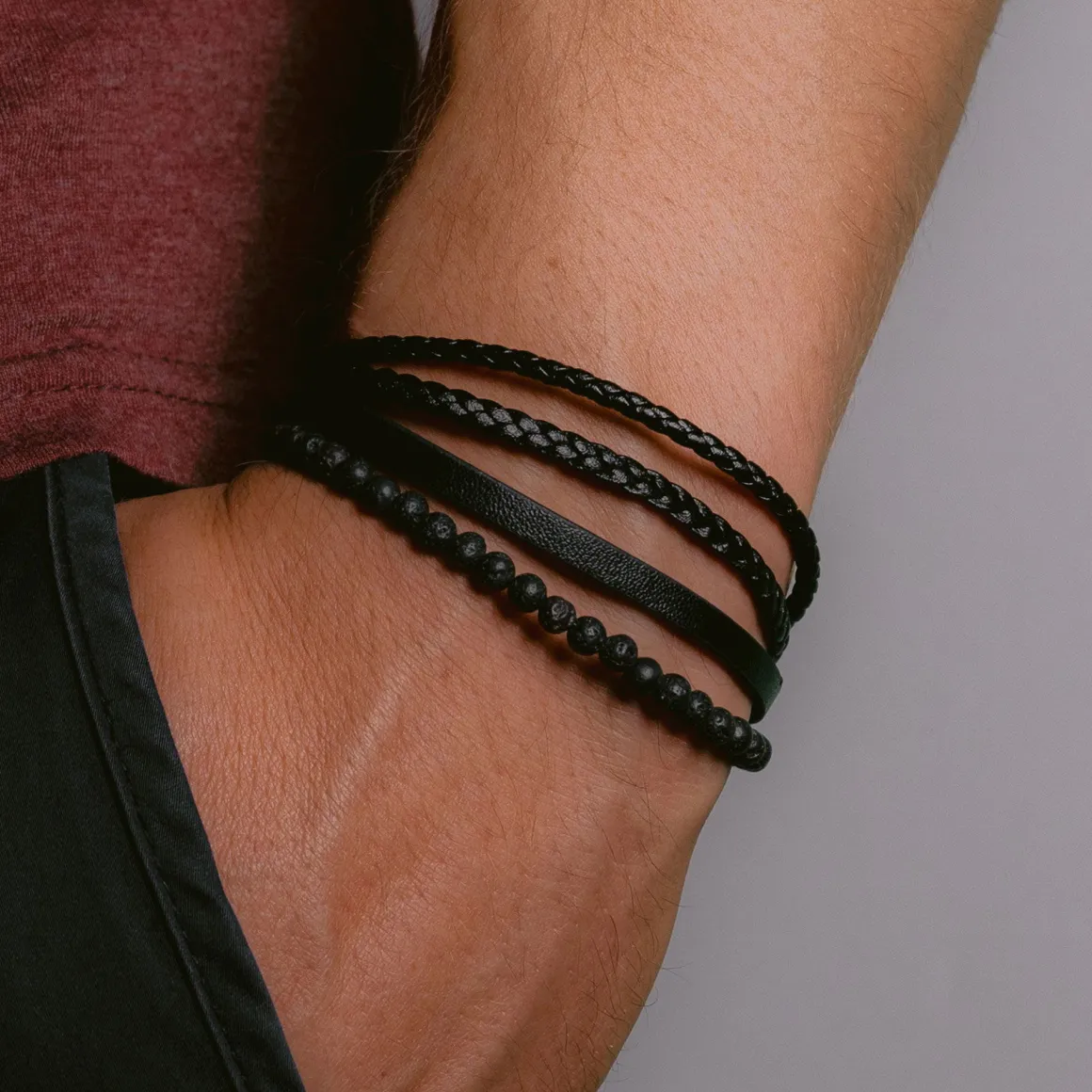 Jacques Lemans Lederarmband mit Lava Perlen Cheap
