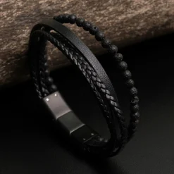 Jacques Lemans Lederarmband mit Lava Perlen Cheap