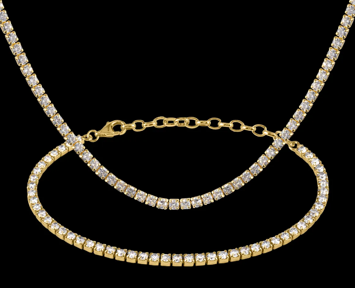 Jacques Lemans Tennis Nacklace-Bracelet-SET Sterling Silver goldplated with Store